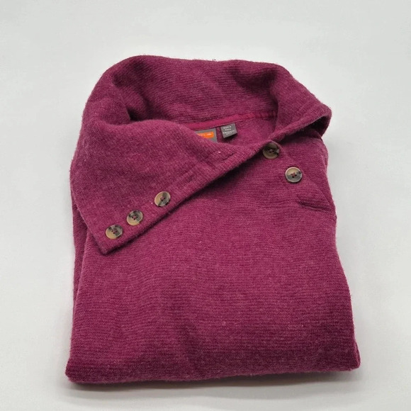 Merrell Women’s size Large Fuschia Cowl Neck Button Wool Blend Casual Sweater - Picture 7 of 9